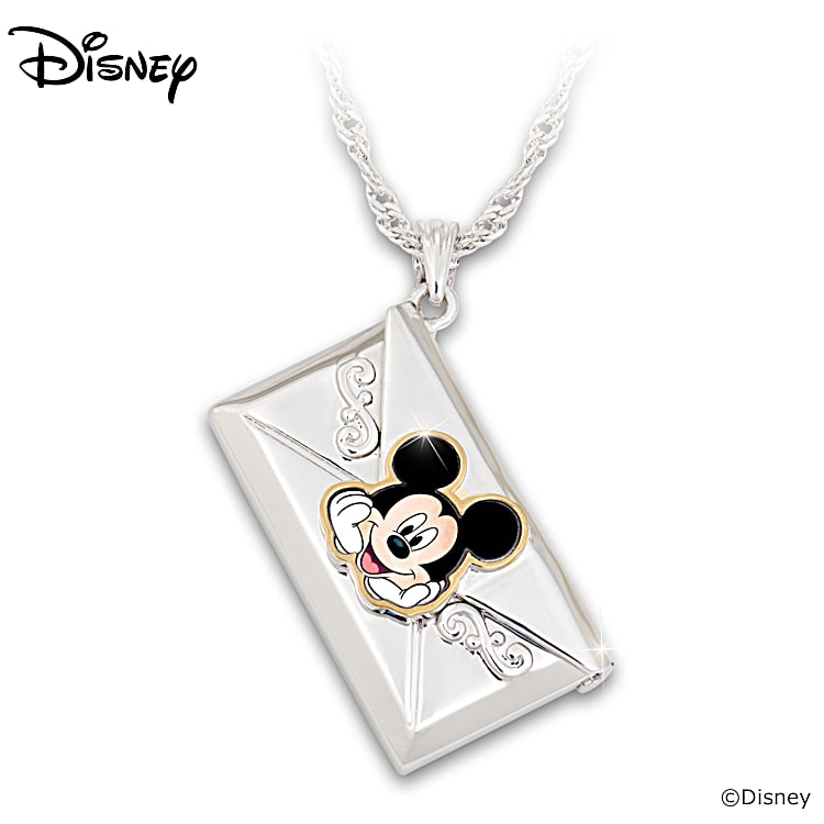 Womens Platinum Plated Letter Pendant With 18K Gold Plated Accents And A Disney Mickey Mouse Clasp