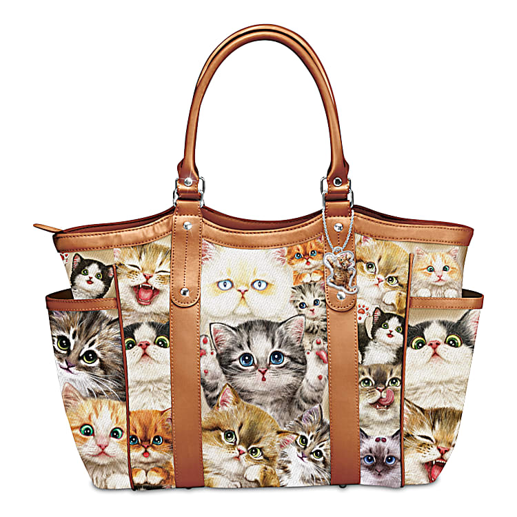 Leather-trimmed printed twill tote