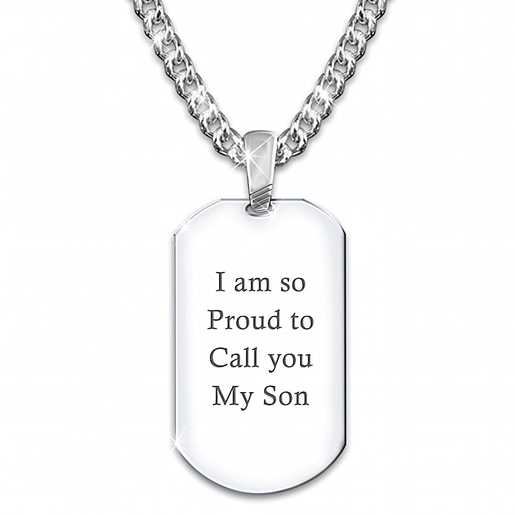 Son Stainless Steel Dog Tag Pendant Necklace Featuring A Damascus