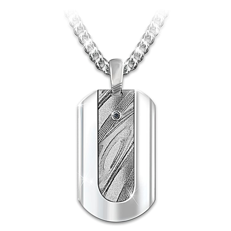 Damascus Dog Tag Necklace