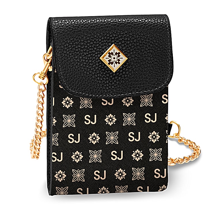 Just My Style Womens Cross Body Cell Phone Handbag In Black Featuring A Designer Style All Over Print Personalized With Your Initials