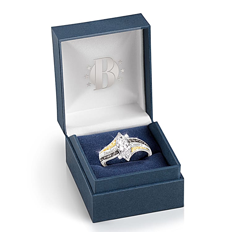 My Pittsburgh Steelers Showstopper Pride Sterling Silver Ring Featuring A Marquise Shaped Simulated Diamond Adorned