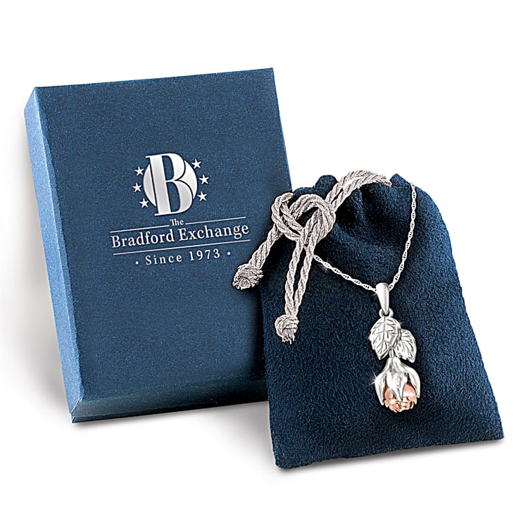 Blooming Rose Of Love Diamond Pendant Necklace With 18K Rose Gold Plated Accents Featuring A Unique Blooming Design With Hidden Romantic Messages