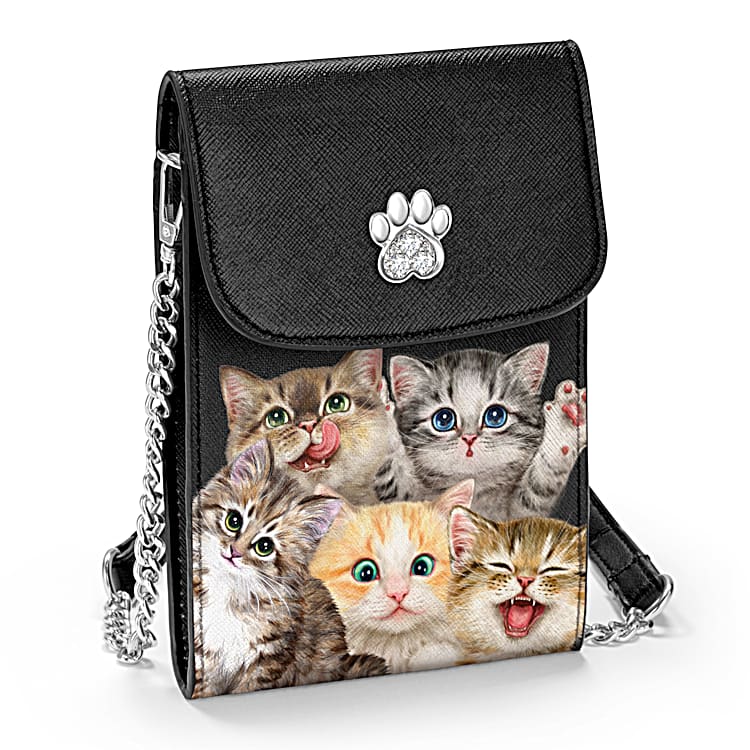 Black Cat Leatherette Crossbody Bag