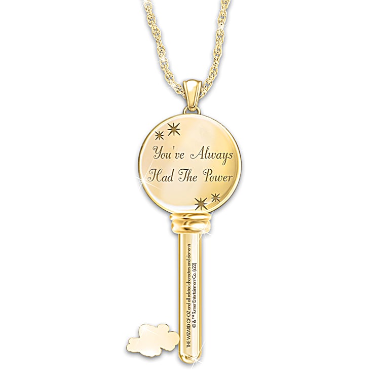 THE WIZARD OF OZ 18K Gold Plated Key Shaped Pendant Necklace With Over 35 Crystal Accents
