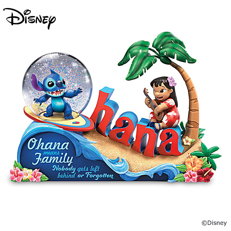 Disney Lilo & Stitch Glitter Globe Atop A Colorful Base Adorned With  Raised-Relief Hibiscus Flowers