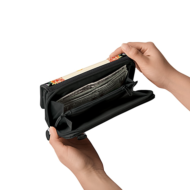 Jubilation Womens Black Faux Leather Trifold Wallet Featuring