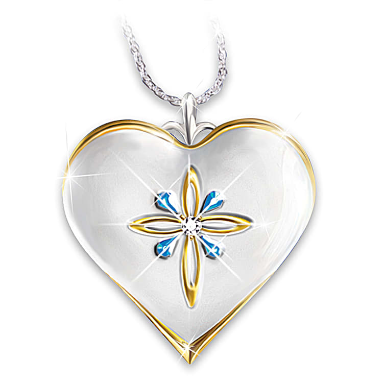 Daughter Platinum Plated Heart Shaped Pendant Adorned With A Diamond And Swiss Blue Topaz Accents