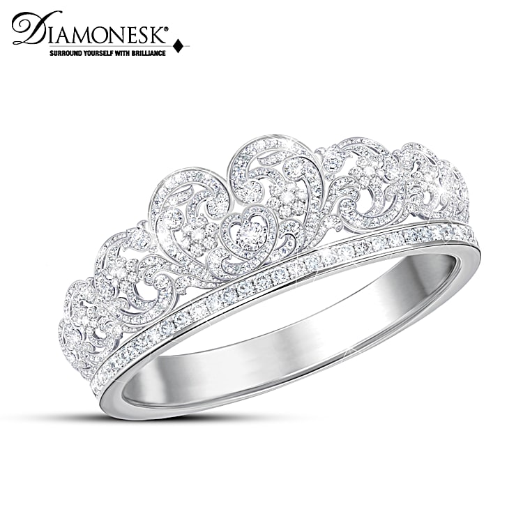 Forever Our Princess Womens Sterling Silver Ring Inspired By The Spencer Tiara Worn By Princess Diana Adorned With 60 Simulated Diamonds