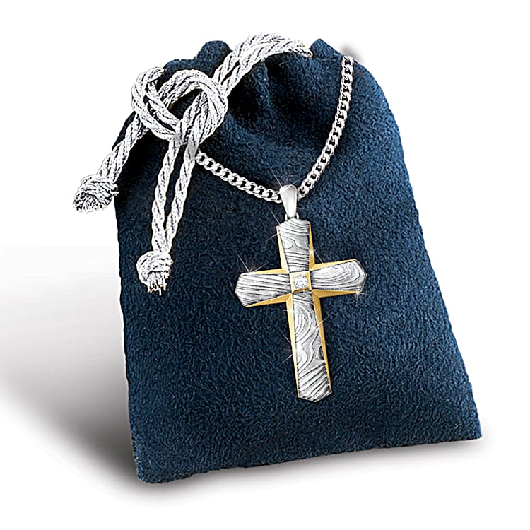 Strength Of Faith Cross Grandson Pendant Necklace With Ion Plated