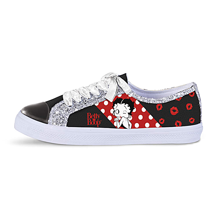Betty Boop Sneakers With Ever Sparkle Glitter Trim Womens Shoes