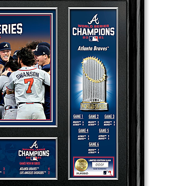2021 MLB World Series Champions Atlanta Braves Framed Wall Decor Featuring  An Image Of Key Players & The Individual Game Scores