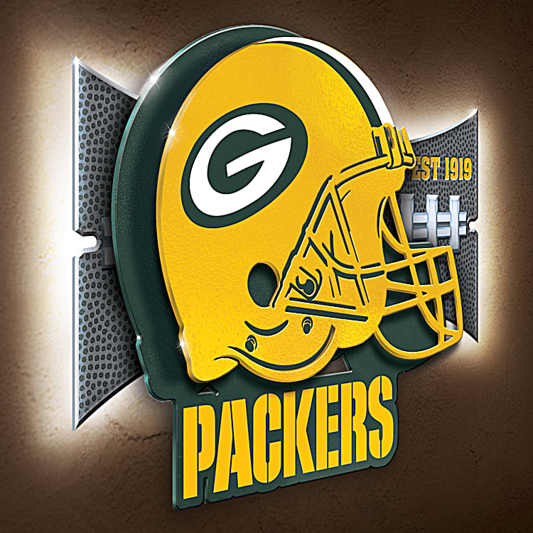 Green Bay Packers 3D Illuminated NFL Metal Sign Wall Decor Adorned