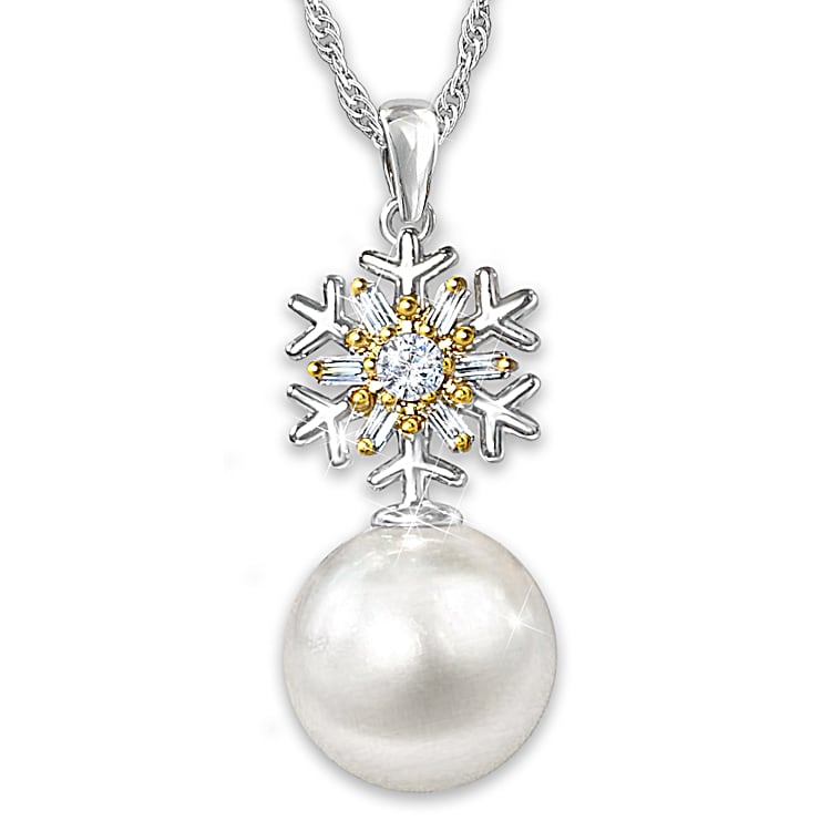 Pearls Of Joy 18K Gold Silver Plated Pendant Necklace Adorned With Simulated Pearls And Crystal Paves With Your Choice Of 3 Christmas Themed Designs