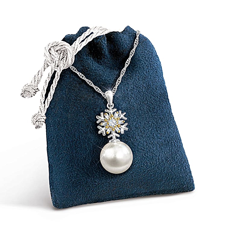 Pearls Of Joy 18K Gold Silver Plated Pendant Necklace Adorned With Simulated Pearls And Crystal Paves With Your Choice Of 3 Christmas Themed Designs