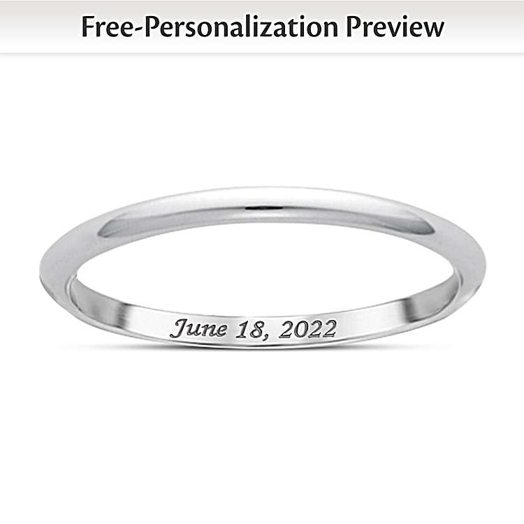 A Love Like No Other Womens Romantic Platinum Plated Wedding Ring Personalized With Your Choice Of 2 Names A Date Or Message Engraved On The Inside