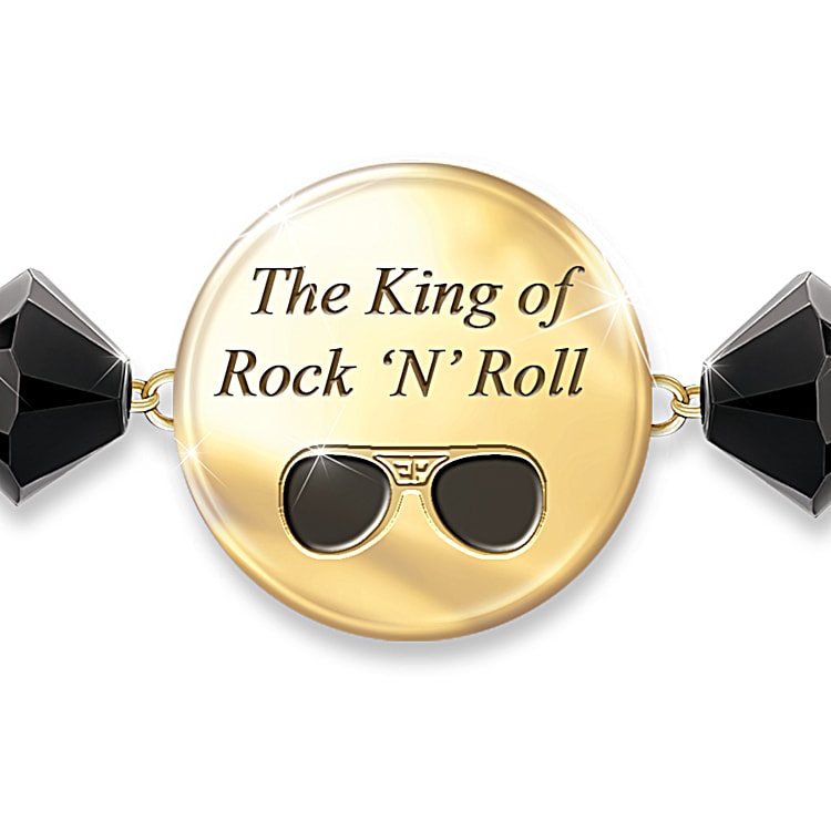 Elvis Presley Rock N Roll Womens 18K Gold Plated Bolo Style Charm Bracelet Adorned With 5 Charms To Show Of Your Love Of The King Of Rock N Roll