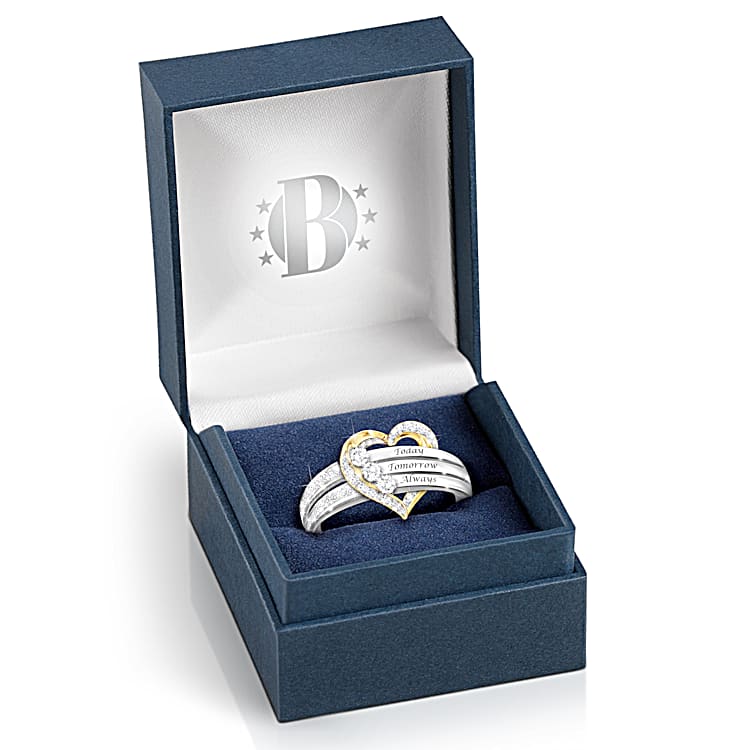 Today, Tomorrow And Always Sterling Silver Heart-Shaped Ring