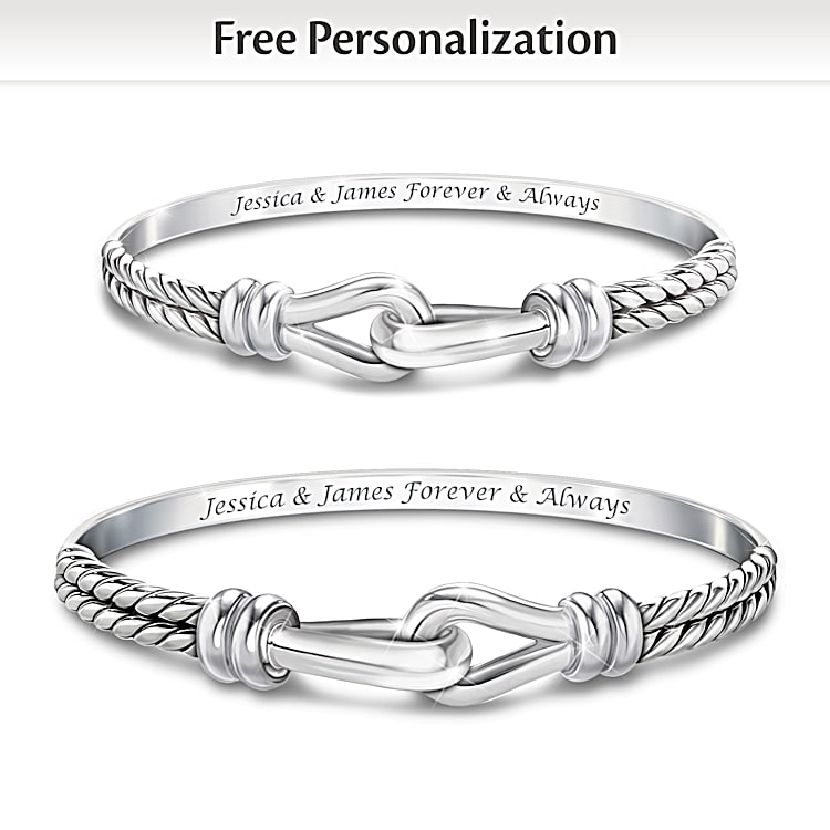Unbreakable Love Personalized Stainless Steel Bracelet Set Featuring A Romantic Interlocking Design With 2 Etched Names
