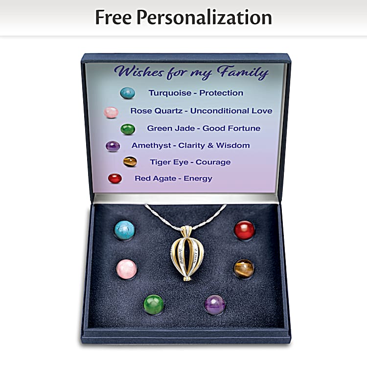 Mom Gemstone Pendant Necklace That Comes With 6 Gemstone Beads And Personalized With Up To 6 Names