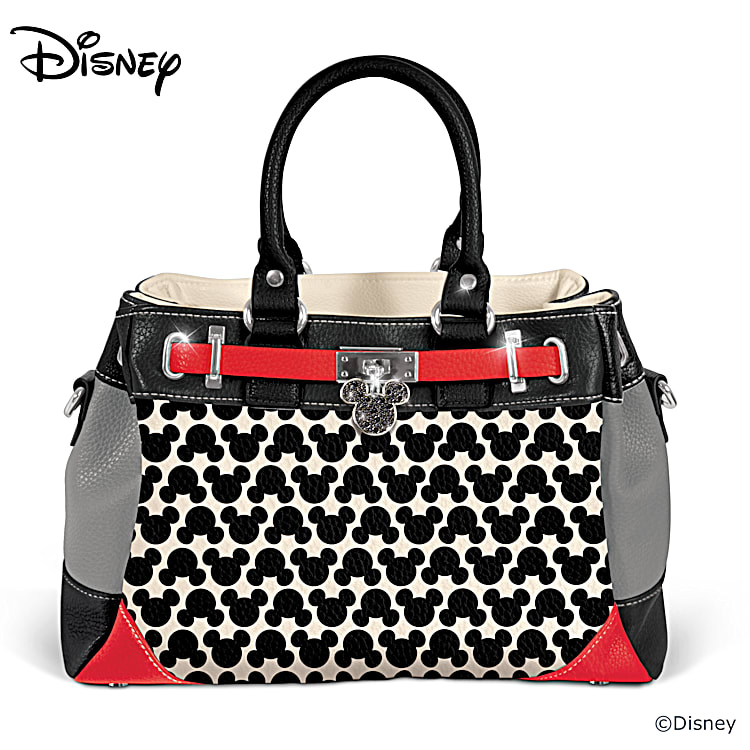 White Minnie & Mickey Pattern Crossbody Bag With Gold Chain Strap