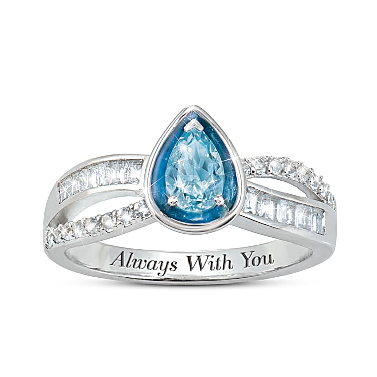 Sterling Silver Remembrance Ring Adorned With An Aquamarine