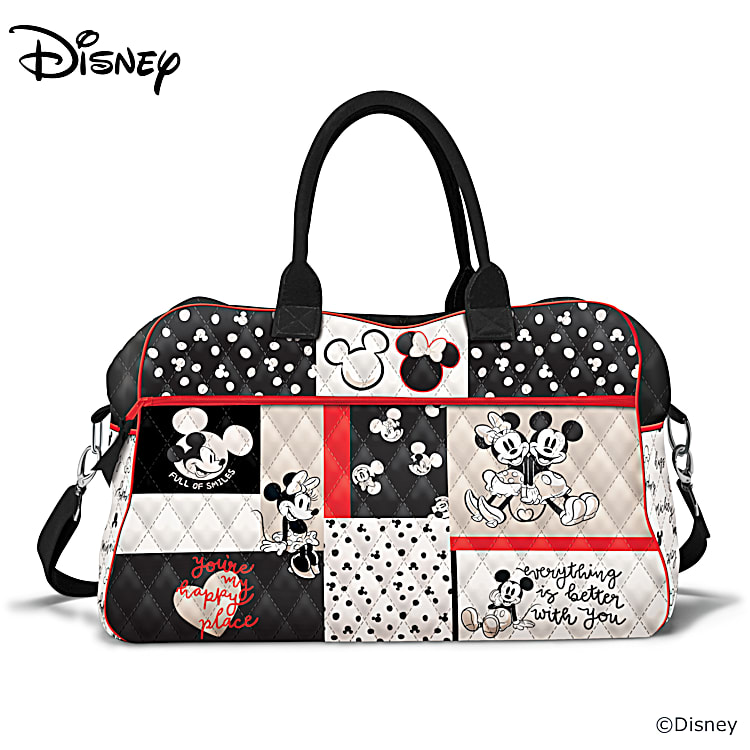 White Minnie & Mickey Pattern Crossbody Bag With Gold Chain Strap