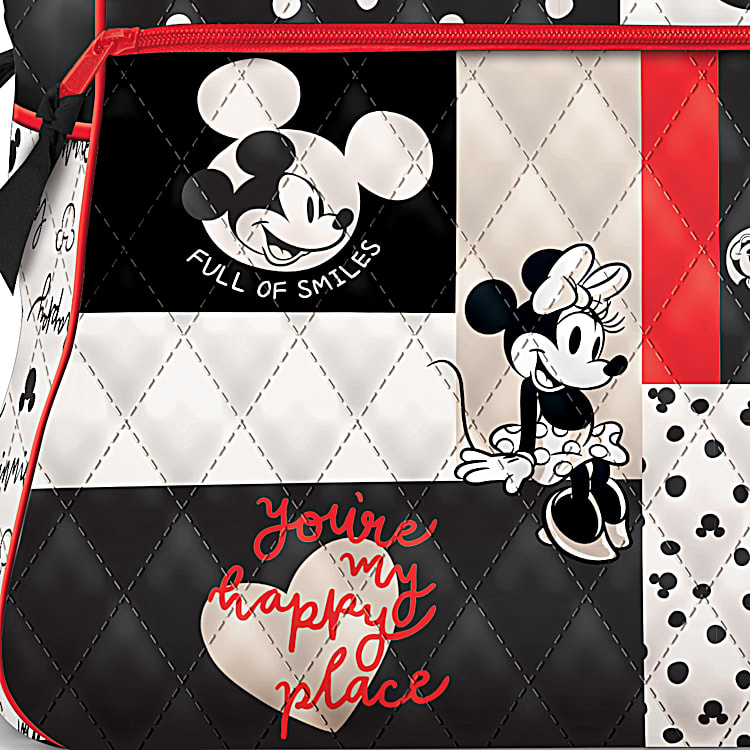 White Minnie & Mickey Pattern Crossbody Bag With Gold Chain Strap