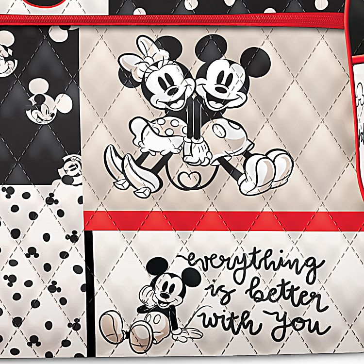 White Minnie & Mickey Pattern Crossbody Bag With Gold Chain Strap