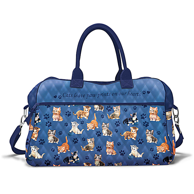 Kitty Cats On the Go Quilted Poly Twill Weekender Tote Bag Adorned With Cat  Art By Artist Jurgen Scholz & Comes With A Trolley Sleeve For Easy  Portability