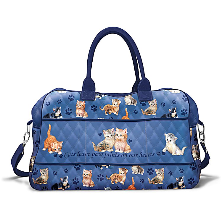 Kitty Cats On the Go Quilted Poly Twill Weekender Tote Bag Adorned With Cat Art By Artist Jurgen Scholz Comes With A Trolley Sleeve For Easy Portability