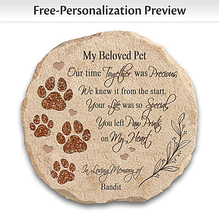 Beloved Pet Memories Remembrance Sculptural Garden Stone Featuring Comforting Words And Low Relief Paw Prints And Personalized With Your Pets Name