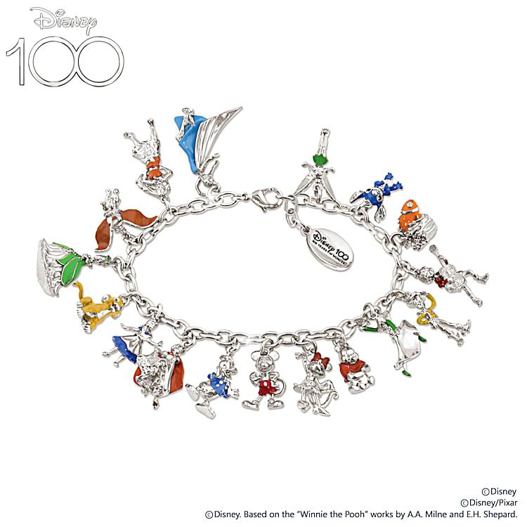 Disney100: Womens Charm Bracelet Featuring 17 Sculpted Charms Of Memorable  Disney Characters