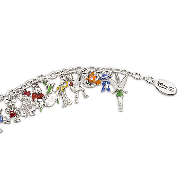 Disney100: Womens Charm Bracelet Featuring 17 Sculpted Charms Of Memorable  Disney Characters