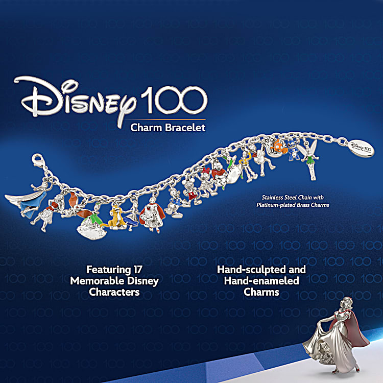 Disney100: Womens Charm Bracelet Featuring 17 Sculpted Charms Of Memorable  Disney Characters