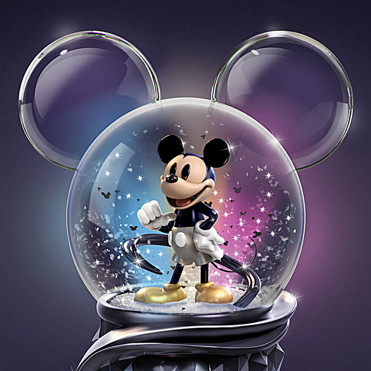 Disney 100 Years Of Wonder Platinum Edition Mickey Mouse Glitter Globe With  A Pearlized Black And White Base