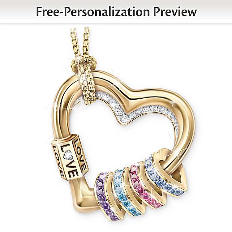 My Family Heart Necklace with Add On Birthstone Charms