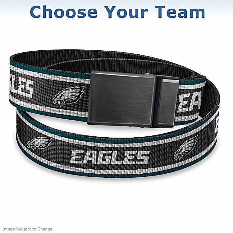 Mens Black Poly Canvas NFL Belt Featuring Team Logo With Complimentary Stripes In Team Colors