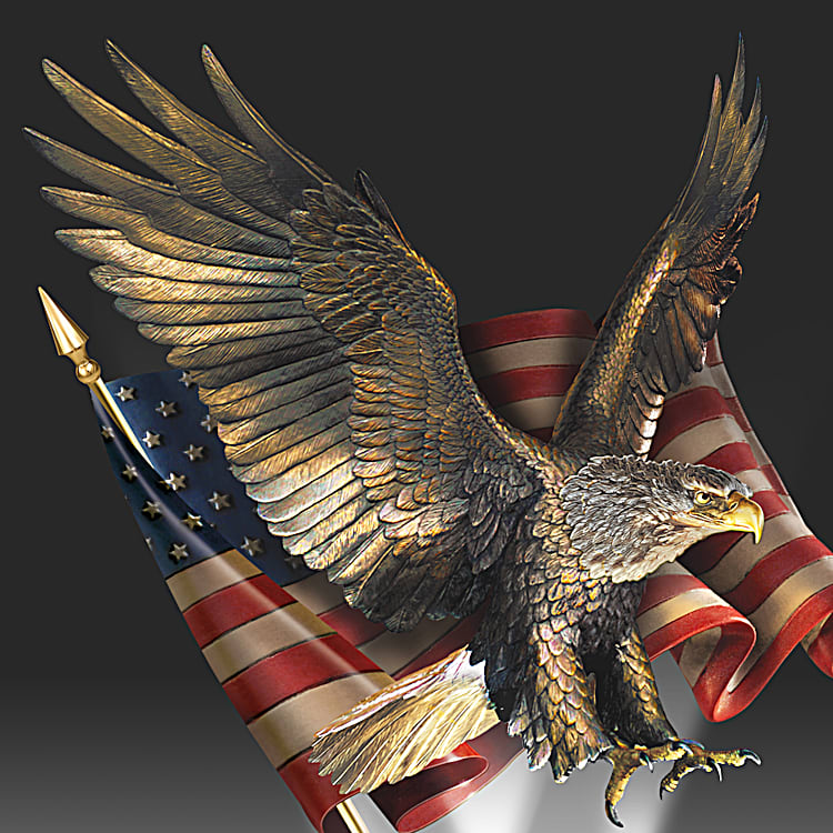 John Wayne: American Legend Sculpture Featuring A Patriotic Sculpted Eagle  And American Flag Atop A Marbleized Base With Full-Color Images Of The Duke