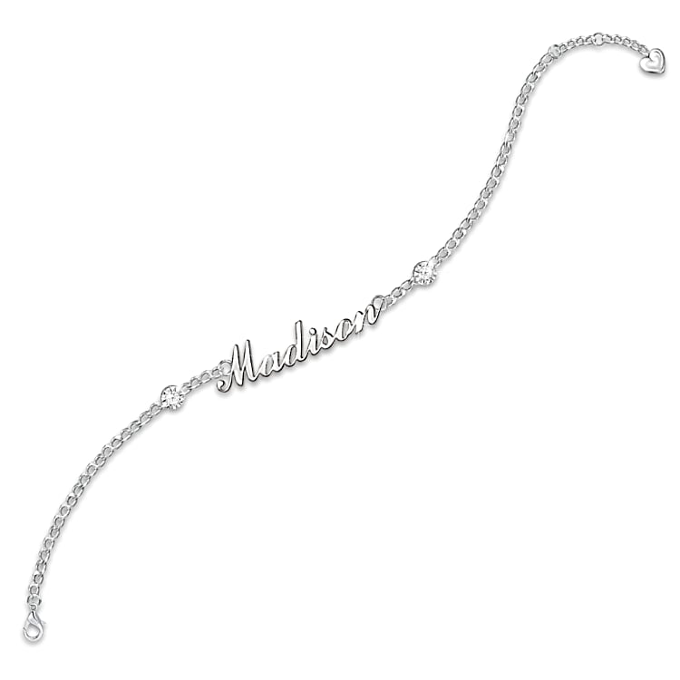 Womens Platinum Plated 9 Ankle Bracelet Adorned With Diamonds And Personalized With Your Name