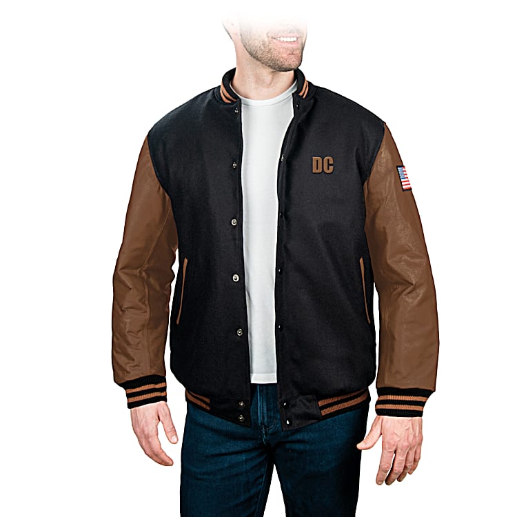 Personalized Mens Black Wool Blend Varsity Jacket Featuring