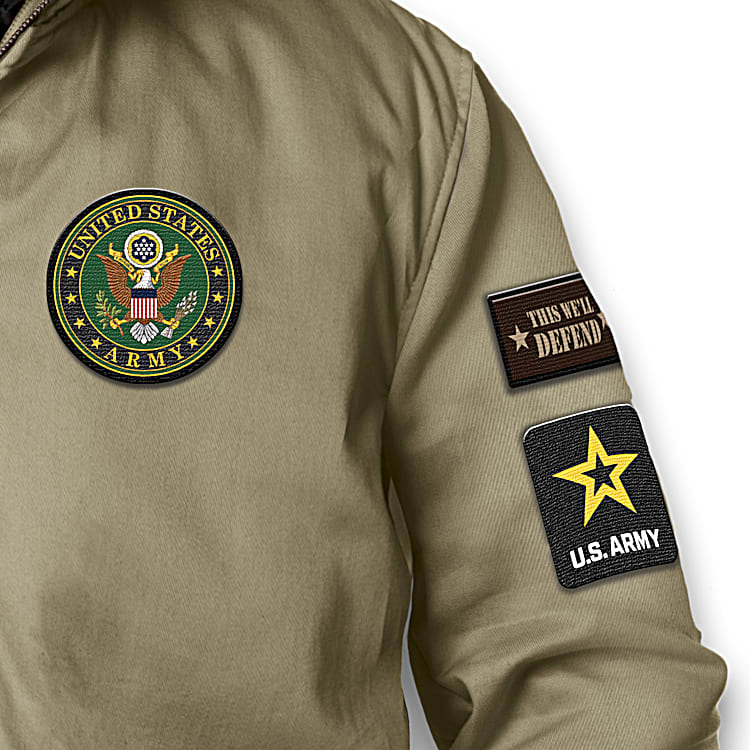 U.S. Army Mens Full-Zip Khaki Bomber Jacket Featuring 4 U.S. Army Mens Full-Zip Khaki Bomber Jacket Featuring 4
