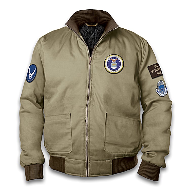 U.S. Air Force Mens Full-Zip Khaki Bomber Jacket Featuring 4 U.S. Air Force Mens Full-Zip Khaki Bomber Jacket Featuring 4
