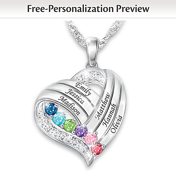 Sterling Silver Crystal Birthstone Engraved Mother's Family Pendant Sterling Silver Crystal Birthstone Engraved Mother's Family Pendant