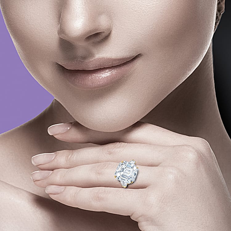 Womens 18K Gold Plated Ring Adorned With An Asscher Cut Simulated Diamond Center Stone