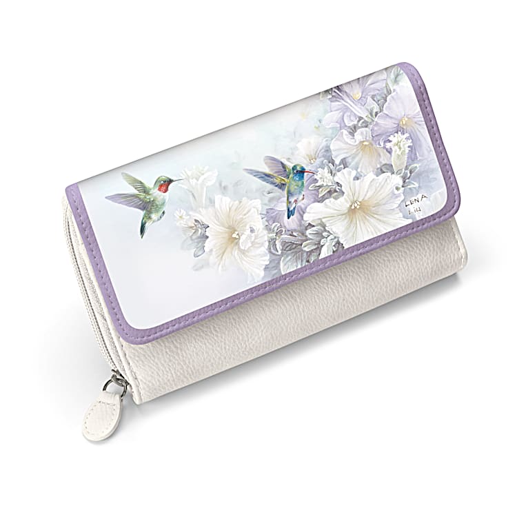 Hummingbird Women Wallet With Bird and Flowers Painting Black 