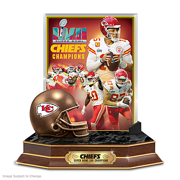 Kansas City Chiefs Champions NFL Sculpture Featuring A Beveled Glass Panel  With A Full-Color Montage, Super Bowl LVII Logo And Fully Dimensional Helmet