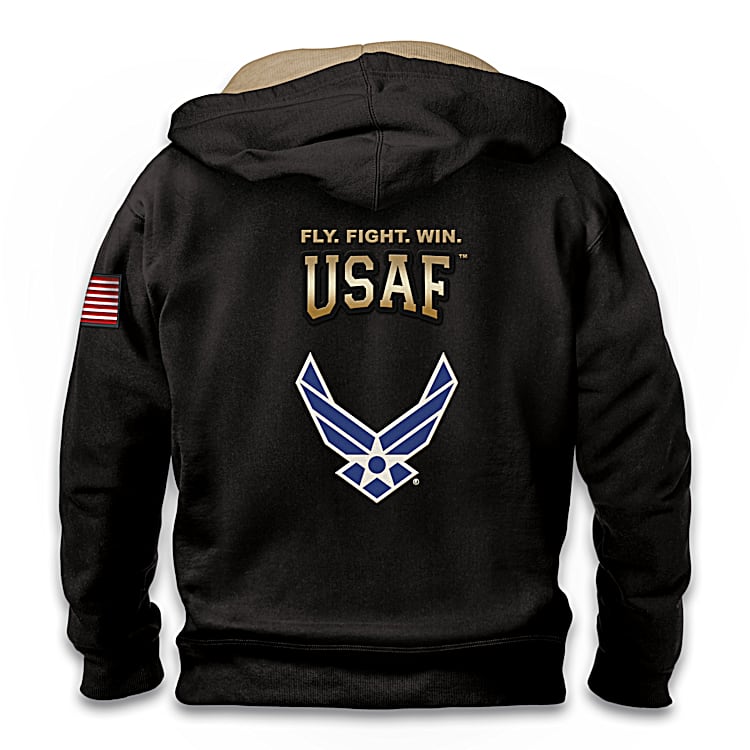 Personalized U.S. Air Force Black Knit Hoodie With Fleece Lining And Gradient USAF Applique Patch