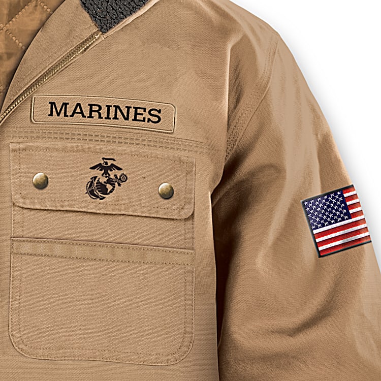 U.S. Marine Corps Khaki Canvas Jacket With Soft Quilted Lining Featuring  The USMC Emblem On The Back