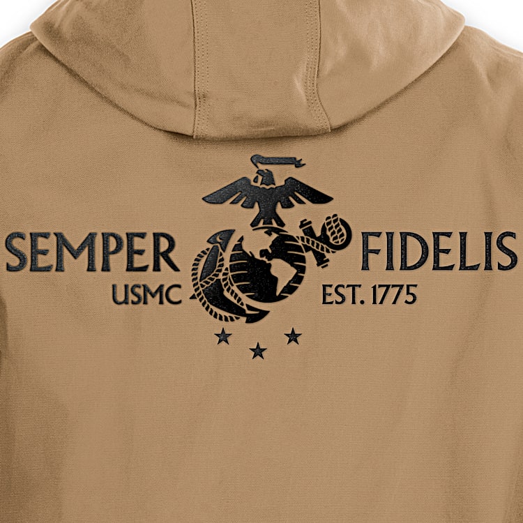 U.S. Marine Corps Khaki Canvas Jacket With Soft Quilted Lining Featuring  The USMC Emblem On The Back